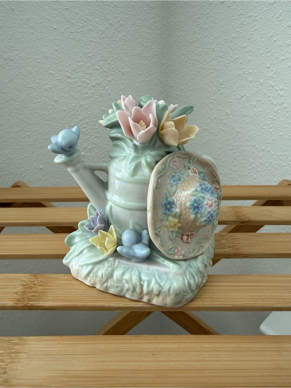 Ceramic Water Bucket with Flowers Figurine, Home Décor, Gift for Her, farmhouse